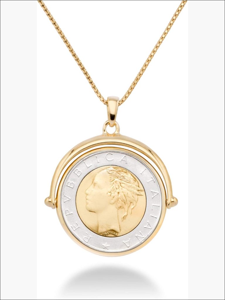 18k Gold Plated 925 Sterling Silver Reversible Coin Pendant Necklace
